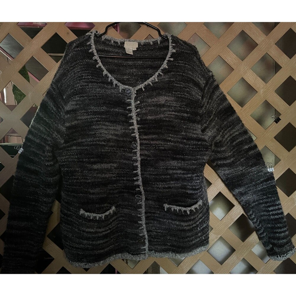 J. JILL Gray shades Marled Wool Blend Button up Cardigan Sweater L